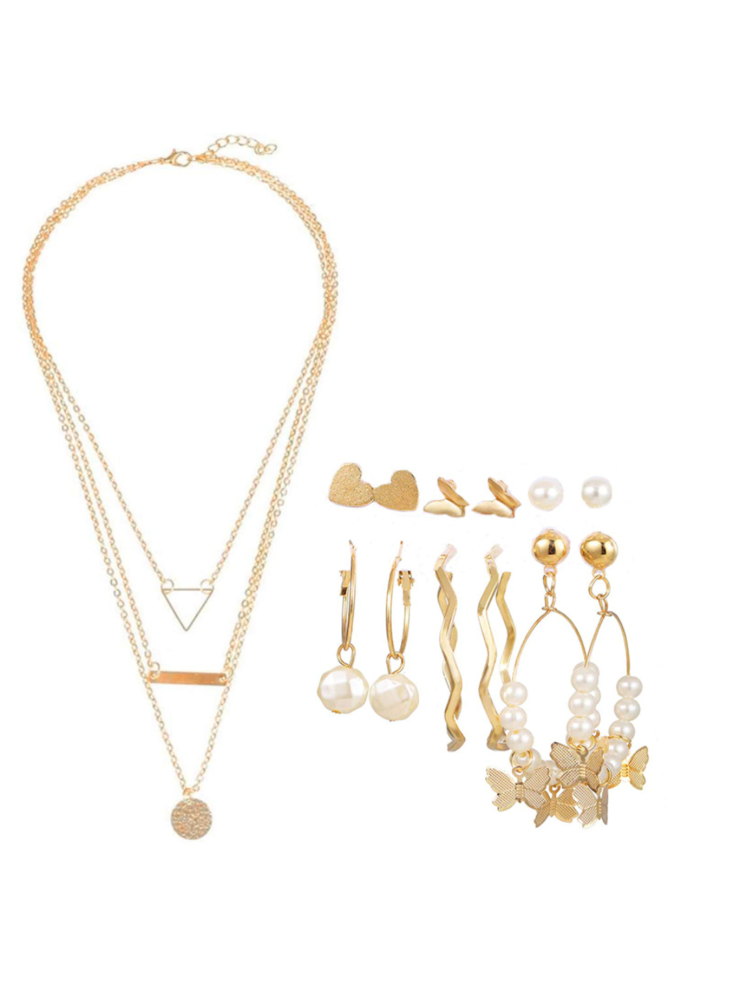 YouBella Women Fashion Stylish and Trendy  Jewellery Set Combo of 6 set of Earrings and Chain for Women and Girls