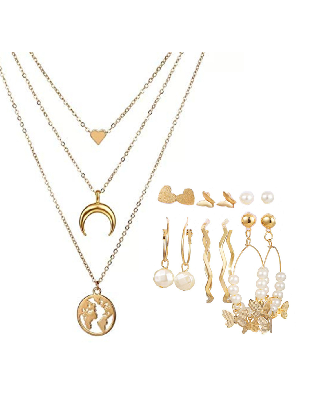YouBella Women Fashion Stylish and Trendy  Jewellery Set Combo of 6 set of Earrings and Chain for Women and Girls