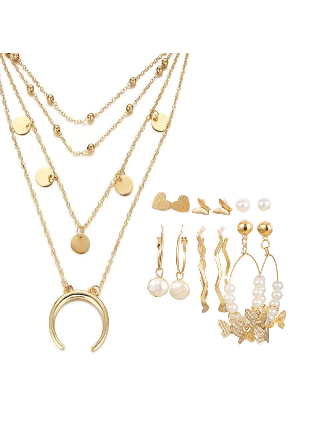 YouBella Women Fashion Stylish and Trendy  Jewellery Set Combo of 6 set of Earrings and Chain for Women and Girls