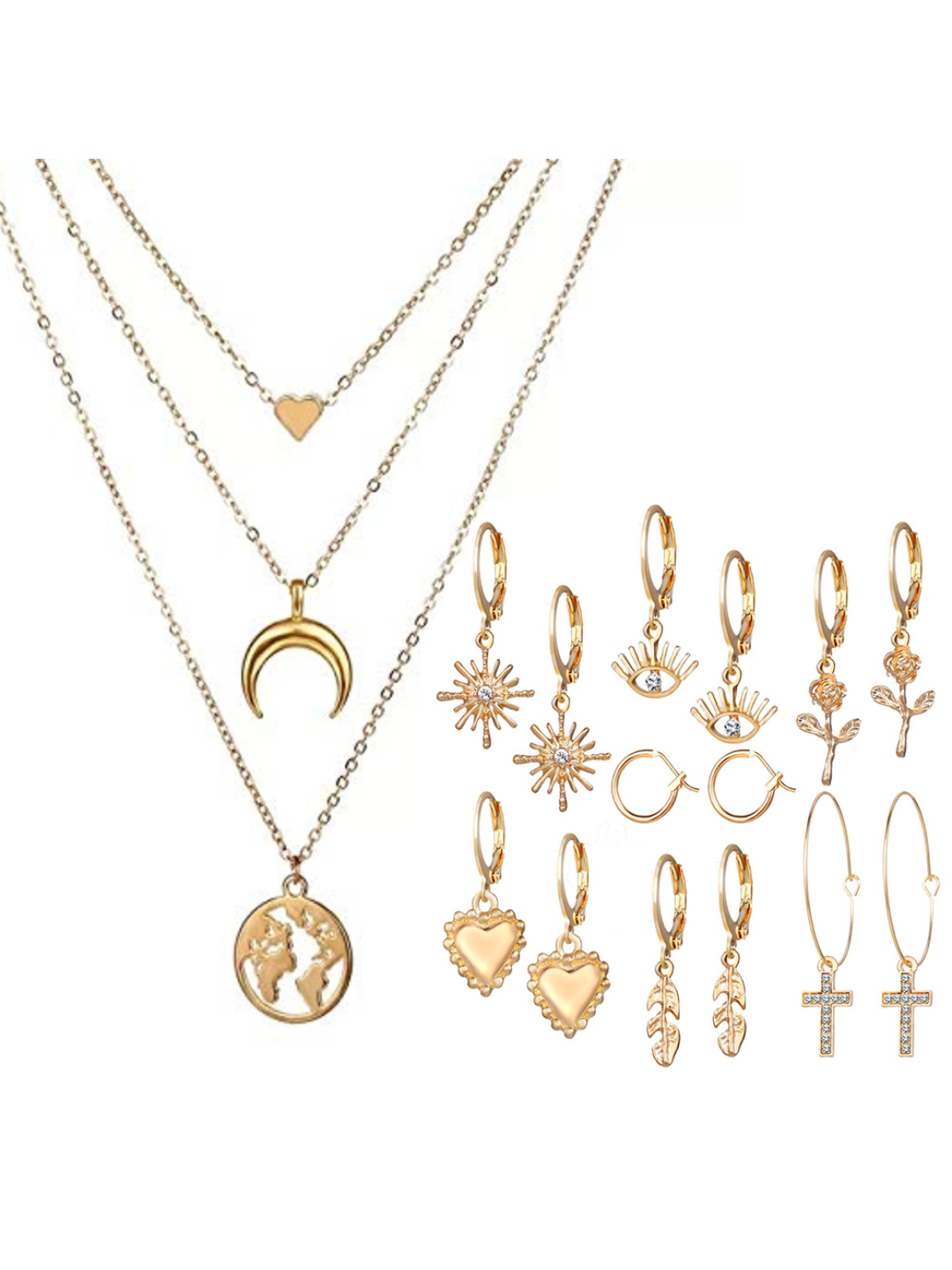 YouBella Women Fashion Stylish and Trendy  Jewellery Set Combo of 7 set of Earrings and Chain for Women and Girls