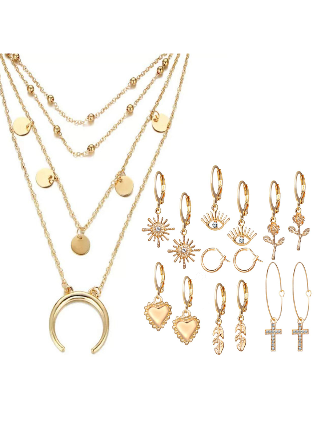 YouBella Women Fashion Stylish and Trendy  Jewellery Set Combo of 7 set of Earrings and Chain for Women and Girls