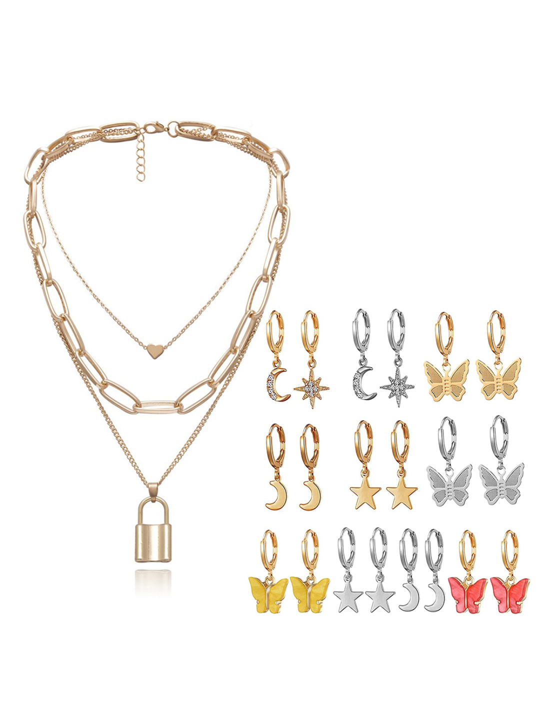 YouBella Women Fashion Stylish and Trendy  Jewellery Set Combo of 9 set of Earrings and Chain for Women and Girls