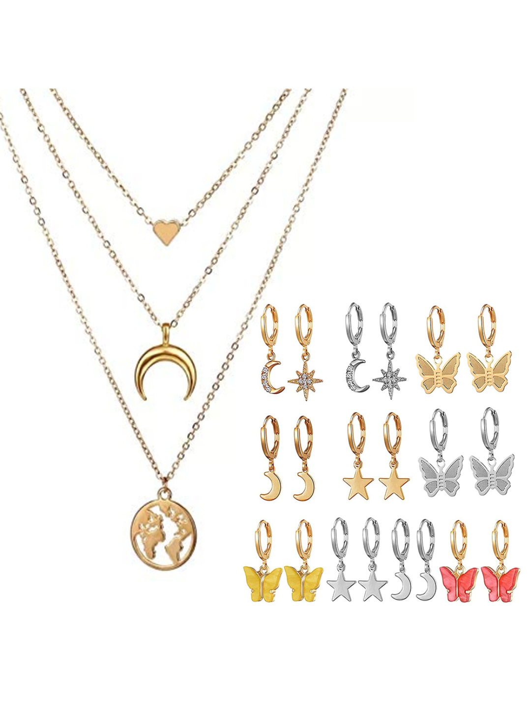 YouBella Women Fashion Stylish and Trendy  Jewellery Set Combo of 9 set of Earrings and Chain for Women and Girls