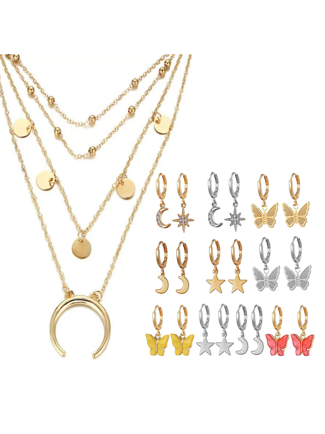 YouBella Women Fashion Stylish and Trendy  Jewellery Set Combo of 9 set of Earrings and Chain for Women and Girls