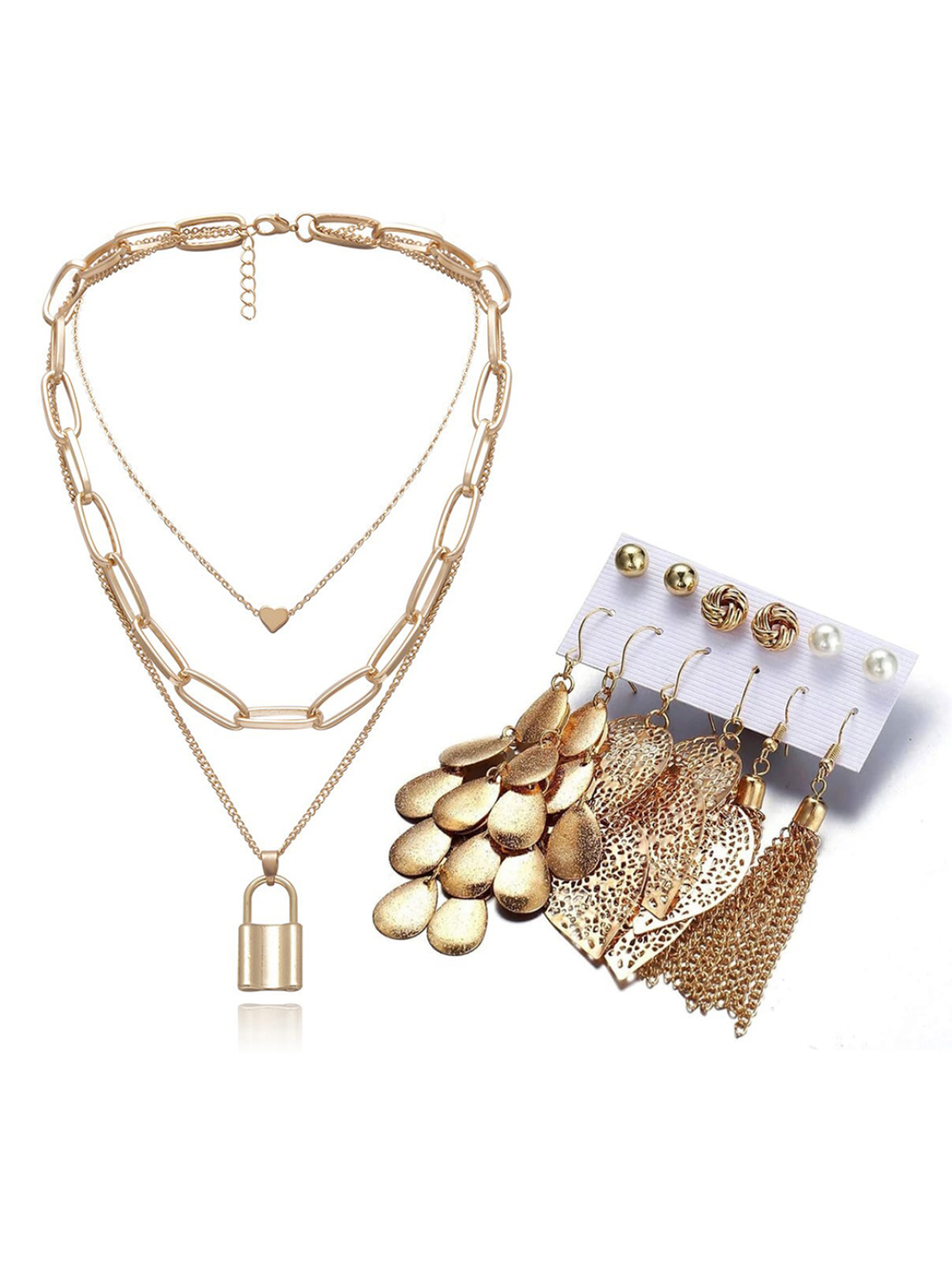 YouBella Women Fashion Stylish and Trendy  Jewellery Set Combo of 6 set of Earrings and Chain for Women and Girls