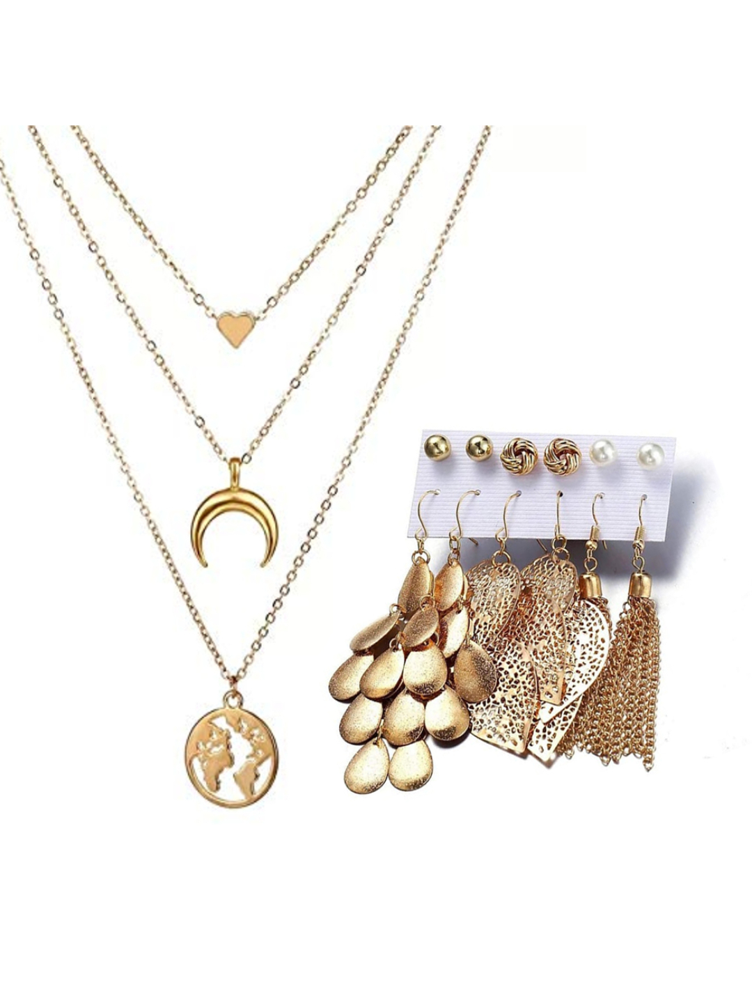 YouBella Women Fashion Stylish and Trendy  Jewellery Set Combo of 6 set of Earrings and Chain for Women and Girls