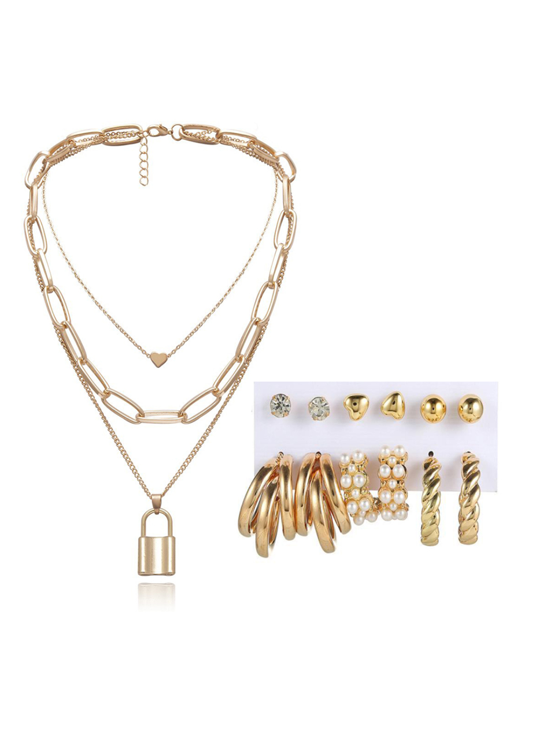 YouBella Women Fashion Stylish and Trendy  Jewellery Set Combo of 6 set of Earrings and Chain for Women and Girls