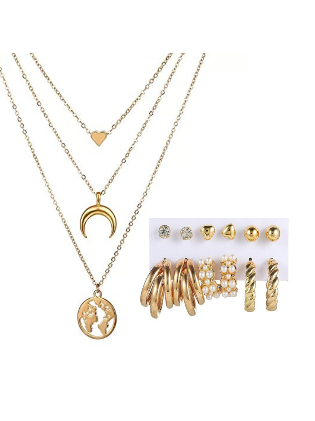 YouBella Women Fashion Stylish and Trendy  Jewellery Set Combo of 6 set of Earrings and Chain for Women and Girls