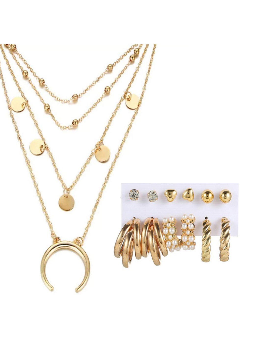 YouBella Women Fashion Stylish and Trendy  Jewellery Set Combo of 6 set of Earrings and Chain for Women and Girls
