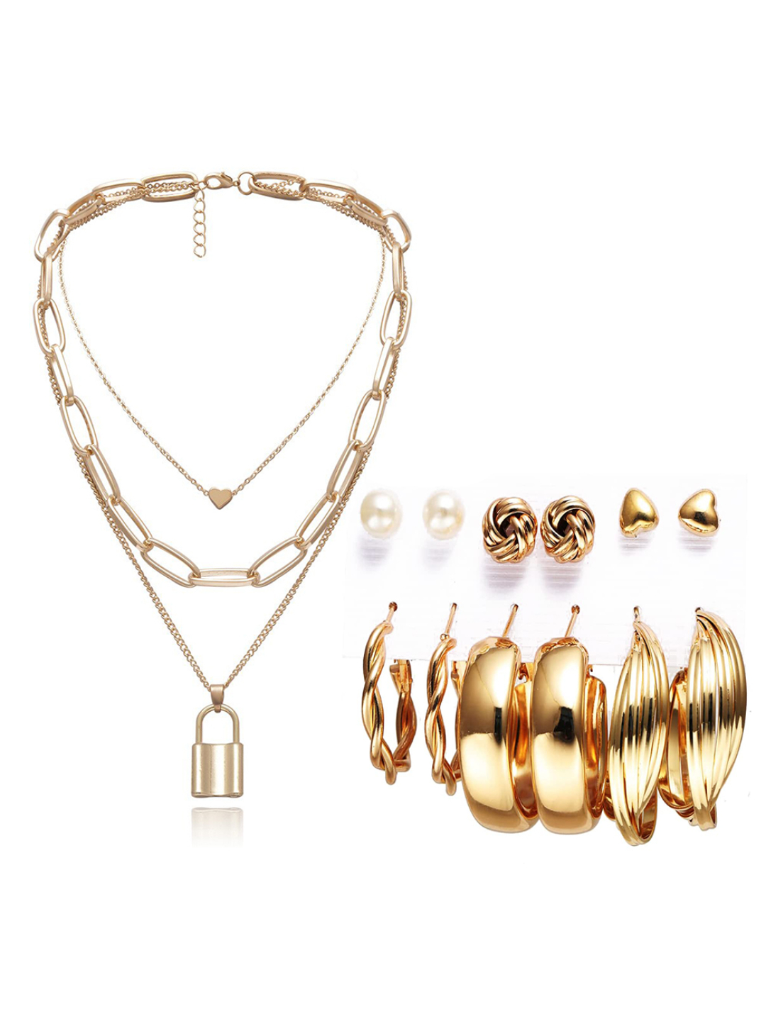 YouBella Women Fashion Stylish and Trendy  Jewellery Set Combo of 6 set of Earrings and Chain for Women and Girls