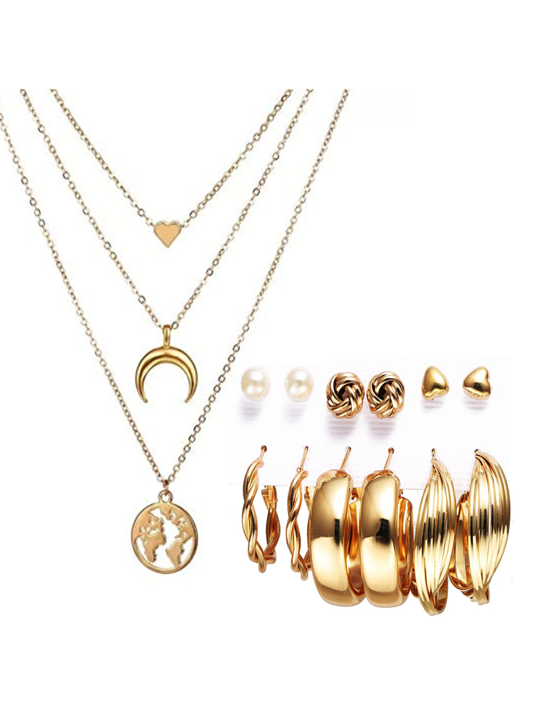 YouBella Women Fashion Stylish and Trendy  Jewellery Set Combo of 6 set of Earrings and Chain for Women and Girls