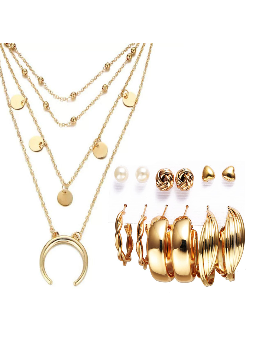 YouBella Women Fashion Stylish and Trendy  Jewellery Set Combo of 6 set of Earrings and Chain for Women and Girls