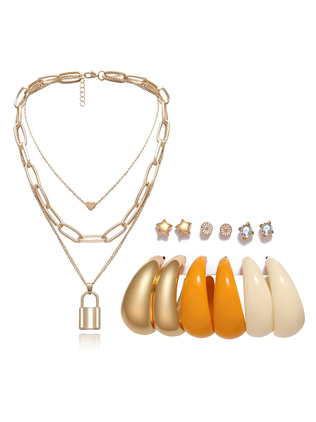 YouBella Women Fashion Stylish and Trendy  Jewellery Set Combo of 6 set of Earrings and Chain for Women and Girls