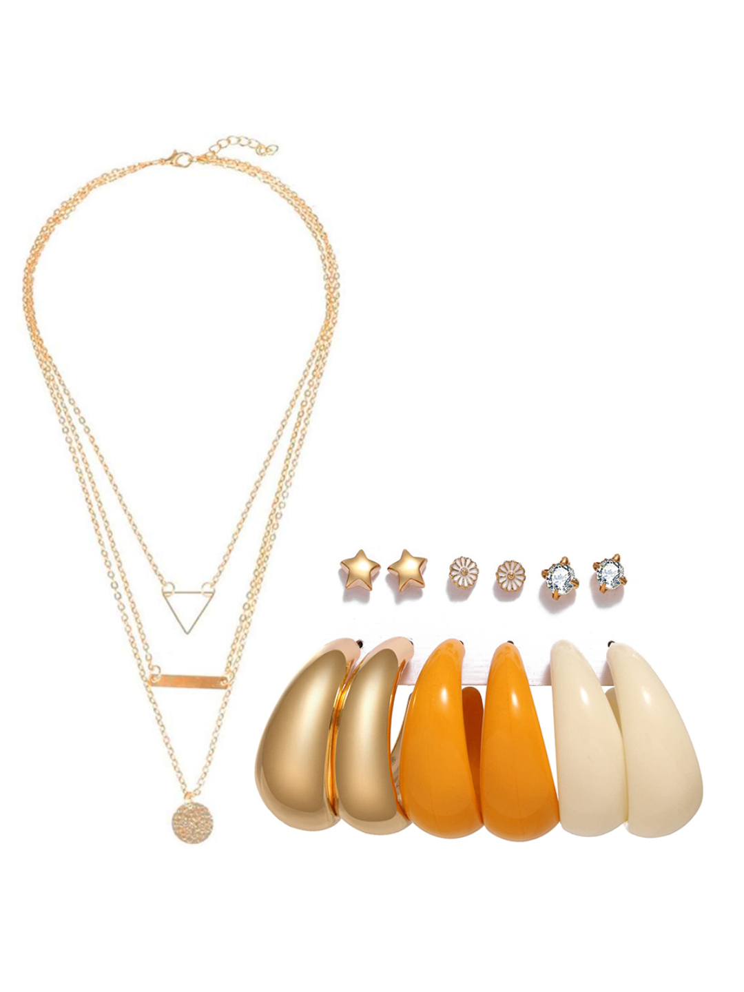 YouBella Women Fashion Stylish and Trendy  Jewellery Set Combo of 6 set of Earrings and Chain for Women and Girls