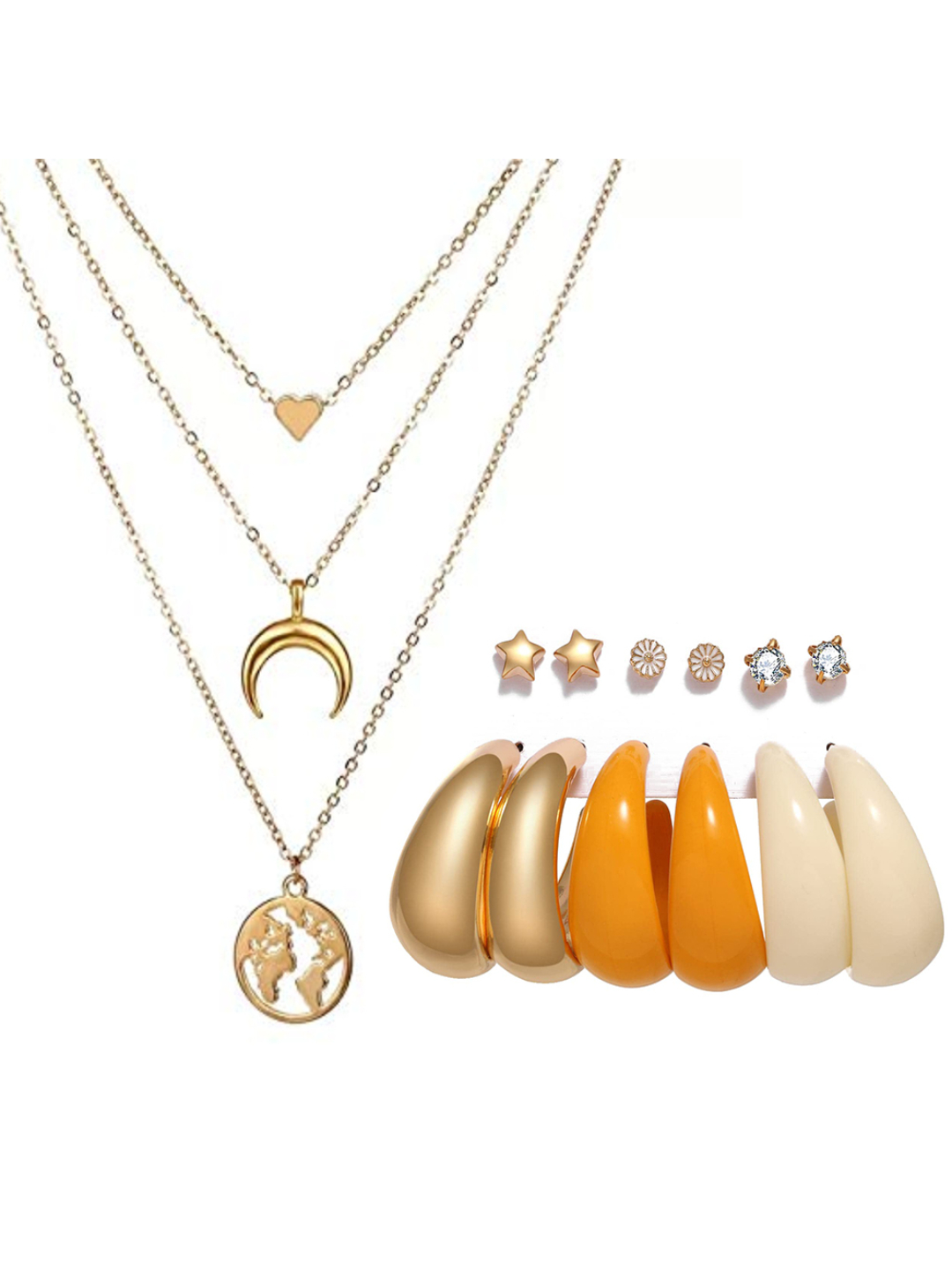 YouBella Women Fashion Stylish and Trendy  Jewellery Set Combo of 6 set of Earrings and Chain for Women and Girls