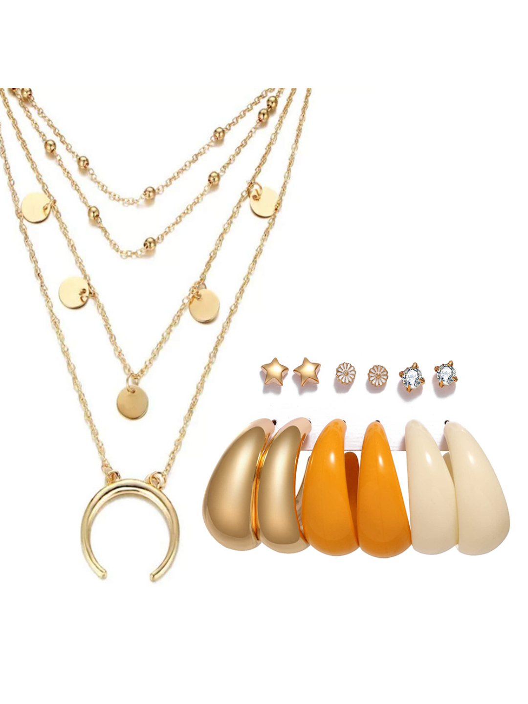 YouBella Women Fashion Stylish and Trendy  Jewellery Set Combo of 6 set of Earrings and Chain for Women and Girls