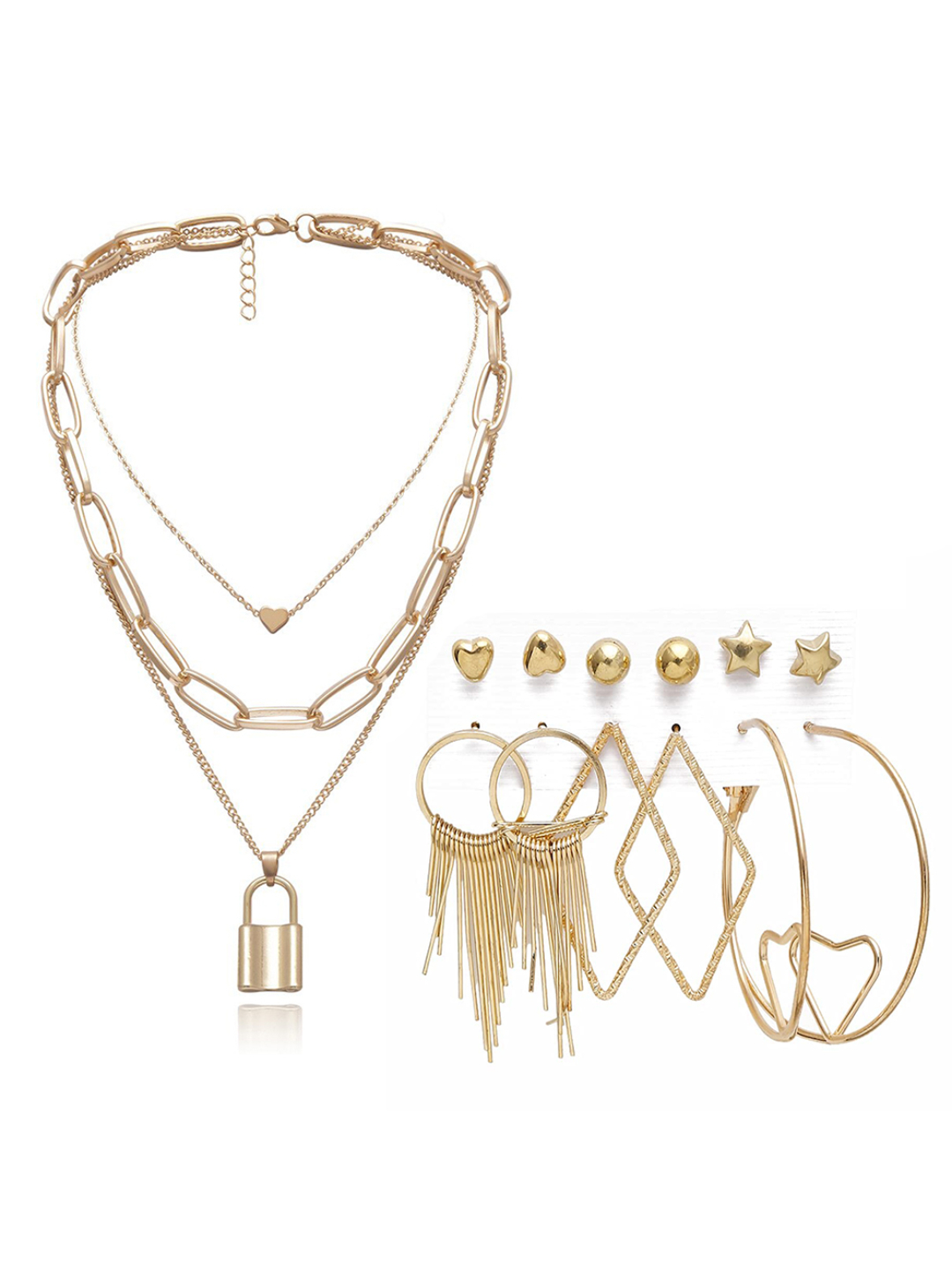 YouBella Women Fashion Stylish and Trendy  Jewellery Set Combo of 6 set of Earrings and Chain for Women and Girls