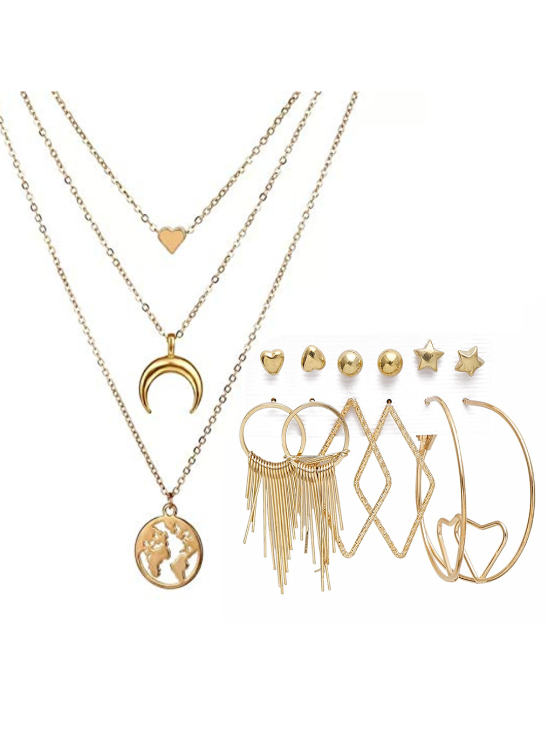YouBella Women Fashion Stylish and Trendy  Jewellery Set Combo of 6 set of Earrings and Chain for Women and Girls