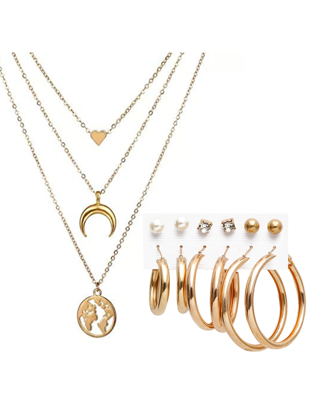 YouBella Women Fashion Stylish and Trendy  Jewellery Set Combo of 6 set of Earrings and Chain for Women and Girls