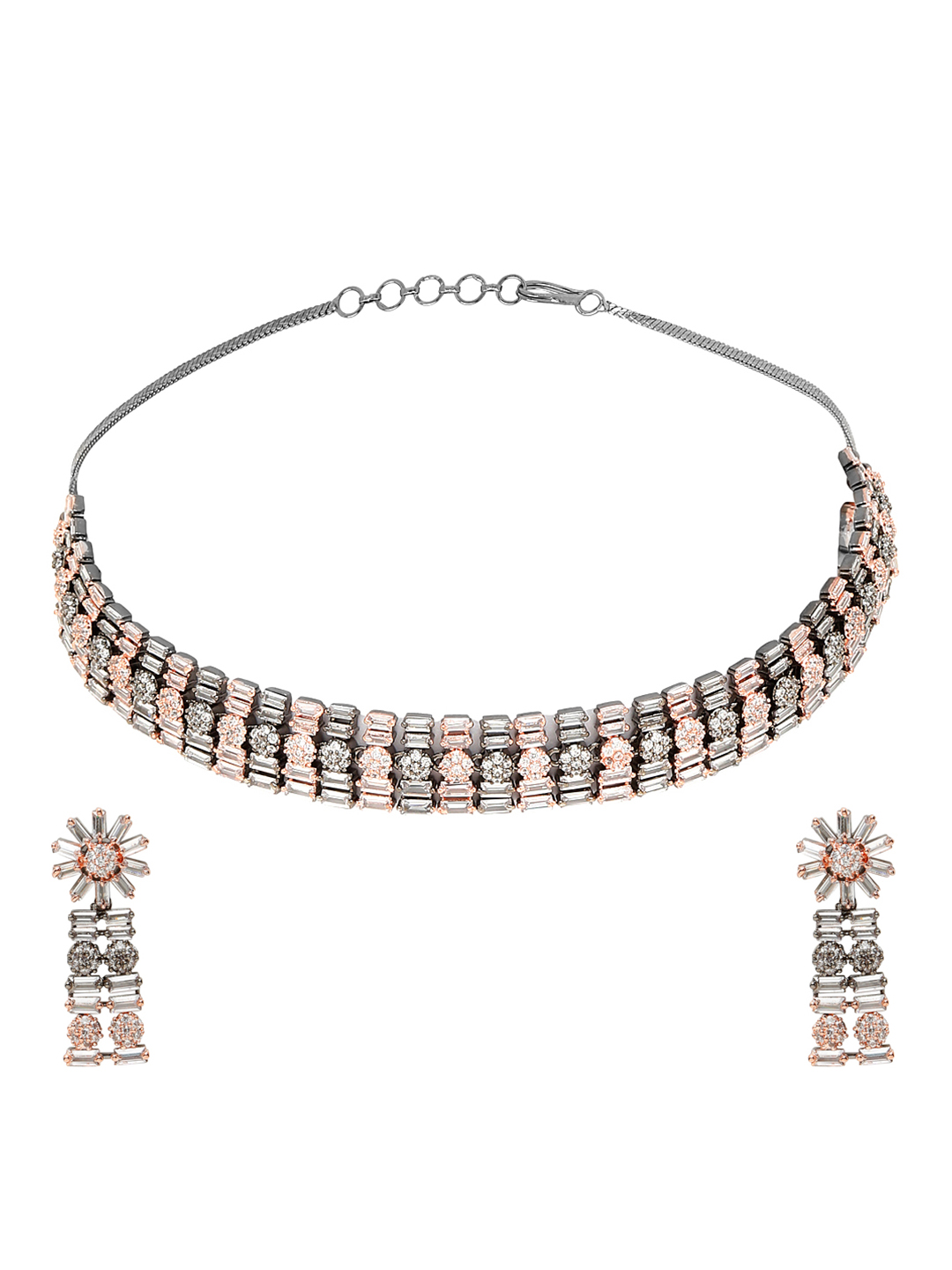 YouBella Jewellery Celebrity Inspired Metallic Touch Jewellery Set with Earrings for Girls and Women (YBNK_50440) (Metallic)