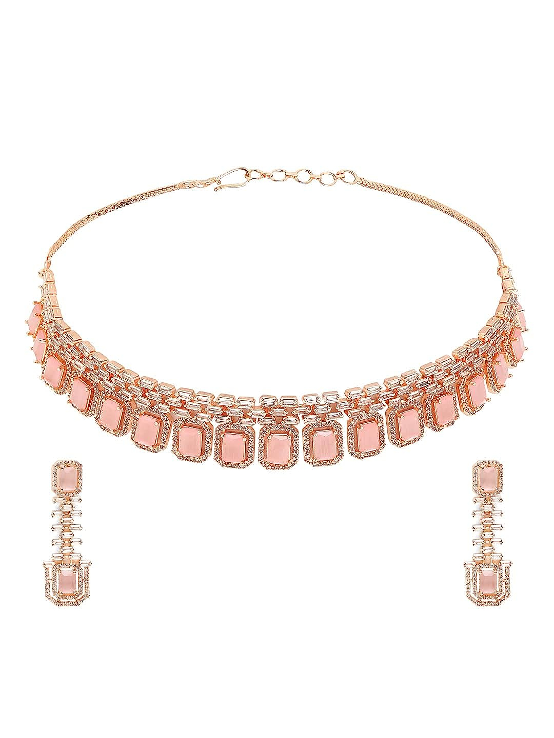 YouBella Jewellery Celebrity Inspired Rose Gold Plated Jewellery Set with Earrings for Girls and Women (YBNK_50442) (Pink)