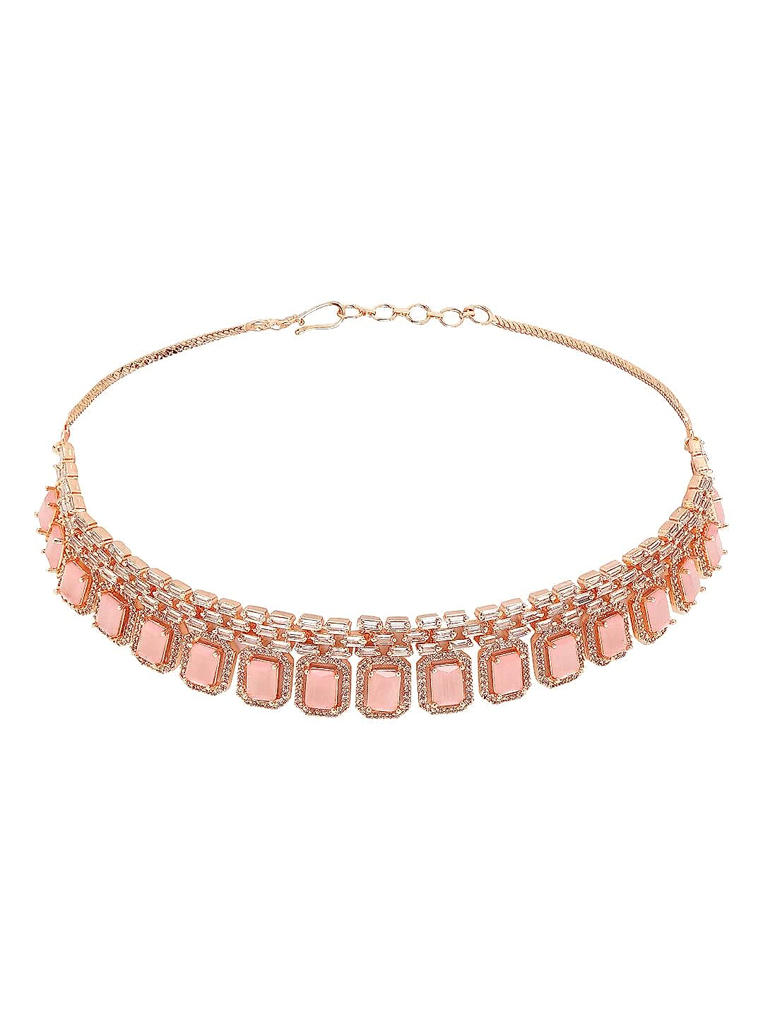 YouBella Jewellery Celebrity Inspired Rose Gold Plated Jewellery Set with Earrings for Girls and Women (YBNK_50442) (Pink)