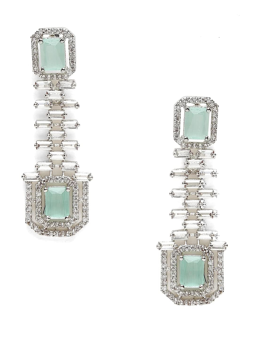 YouBella Jewellery Celebrity Inspired Silver Plated Jewellery Set with Earrings for Girls and Women (YBNK_50443) (Green)