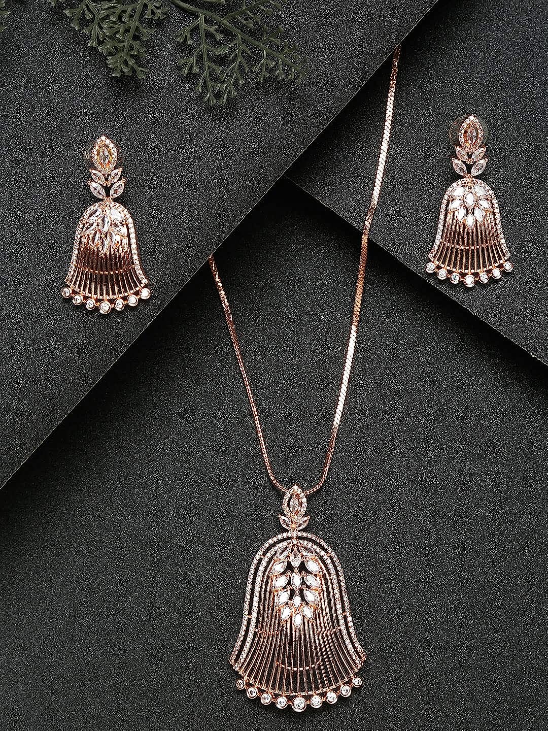 YouBella Jewellery Celebrity Inspired Gold Plated Pendant Necklace Set with Earrings for Girls and Women (YBNK_50445) (Gold)