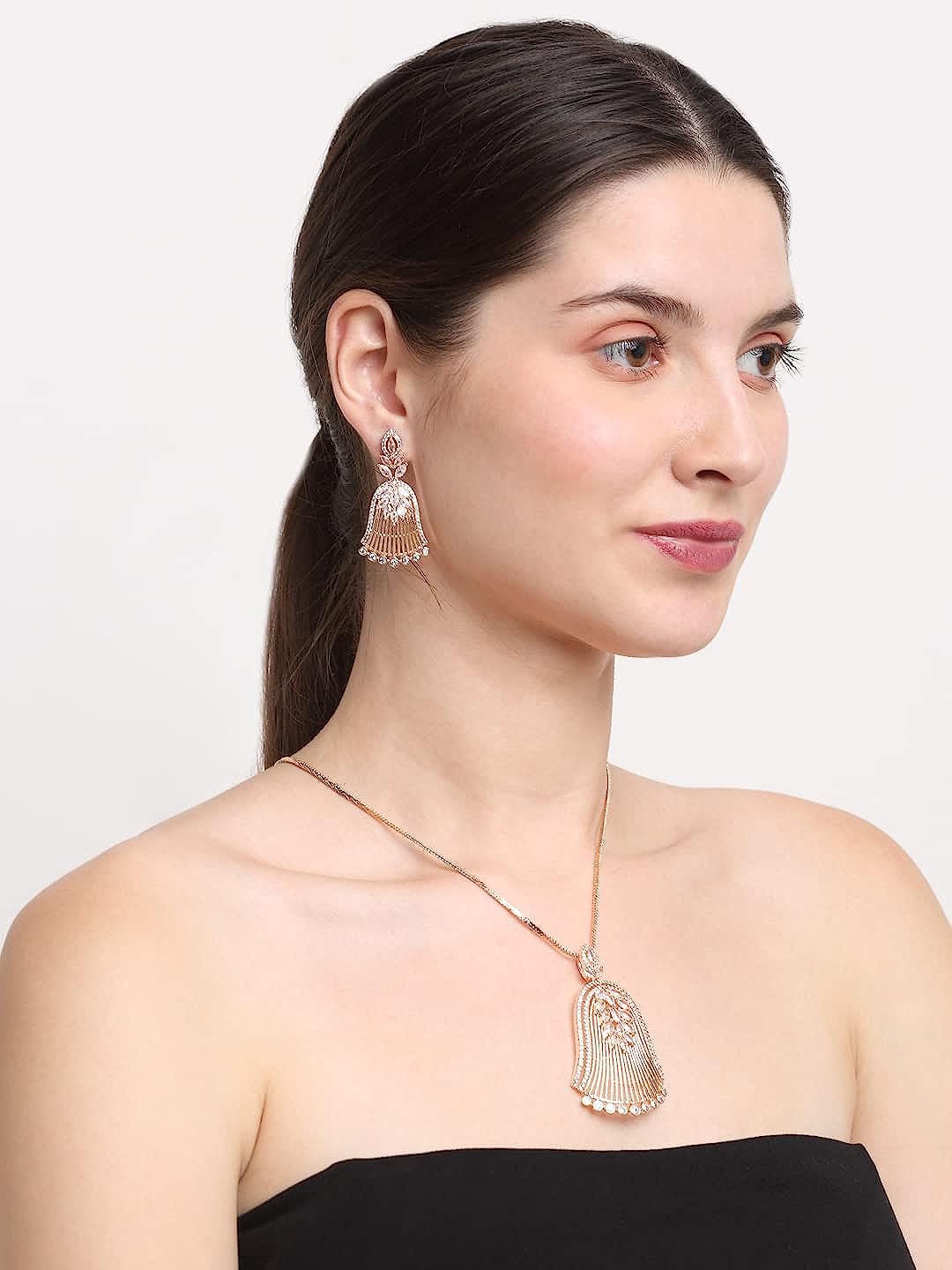 YouBella Jewellery Celebrity Inspired Gold Plated Pendant Necklace Set with Earrings for Girls and Women (YBNK_50445) (Gold)