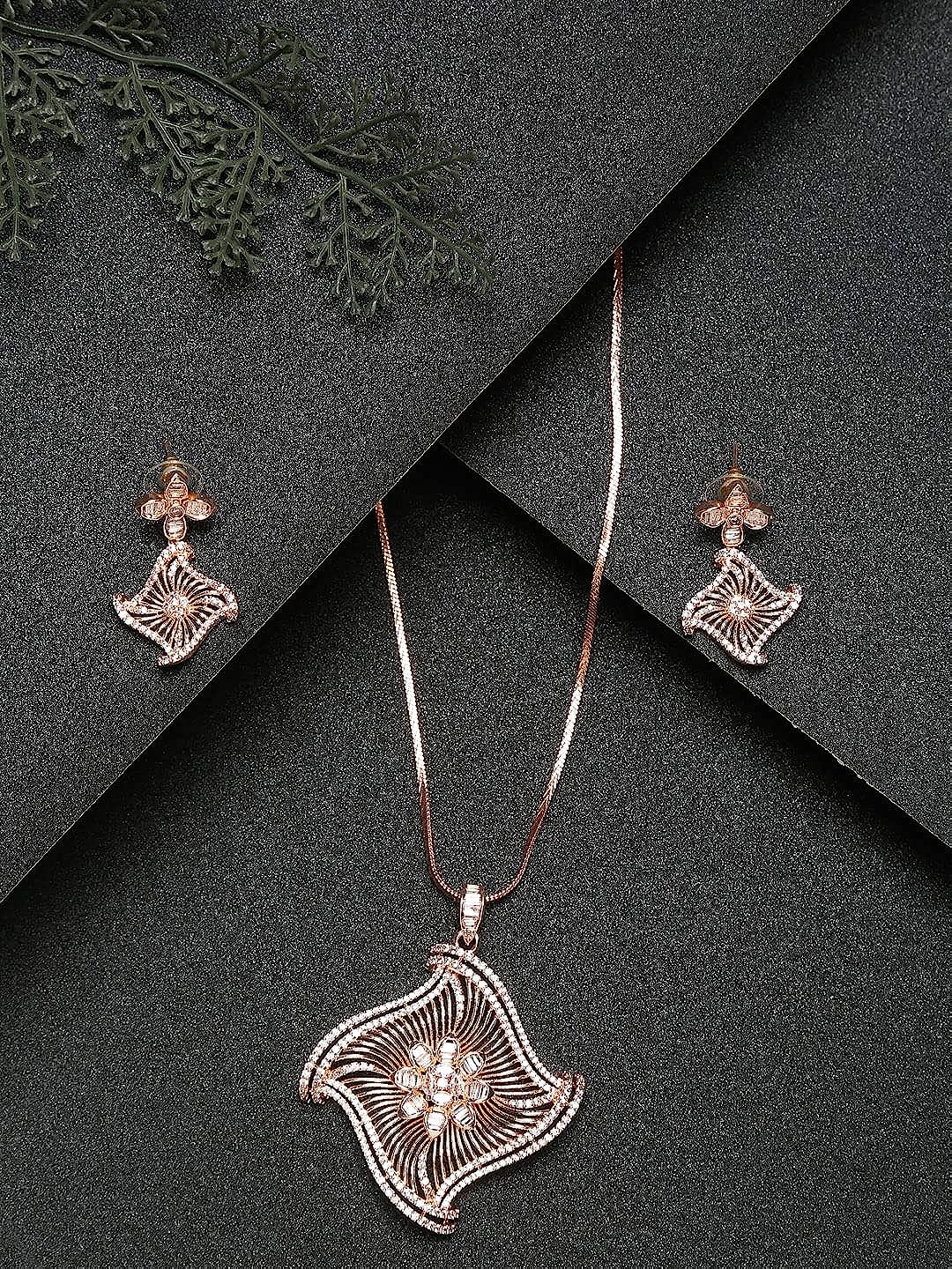YouBella Jewellery Celebrity Inspired Gold Plated Pendant Necklace Set with Earrings for Girls and Women (YBNK_50446) (Gold)