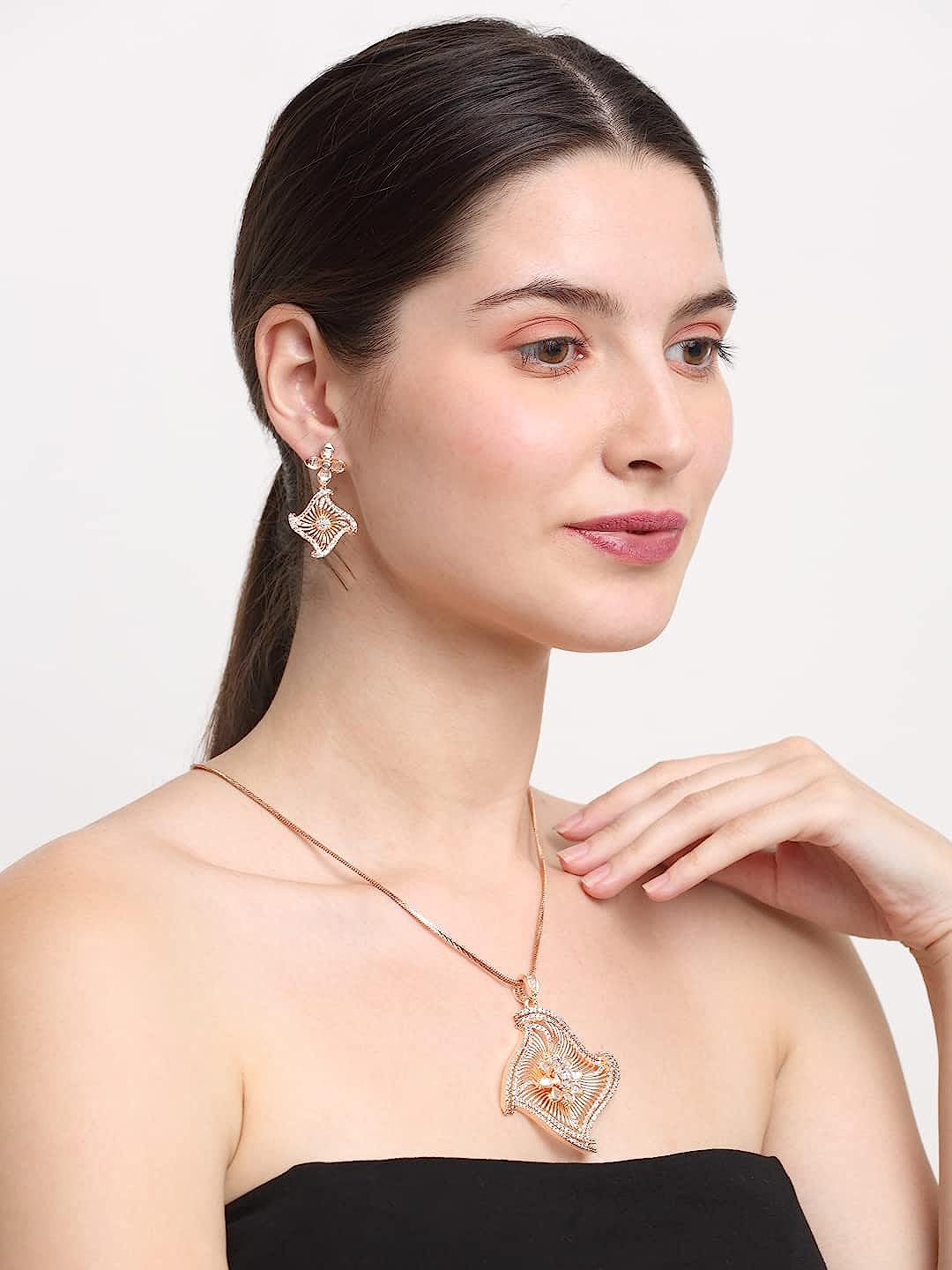 YouBella Jewellery Celebrity Inspired Gold Plated Pendant Necklace Set with Earrings for Girls and Women (YBNK_50446) (Gold)