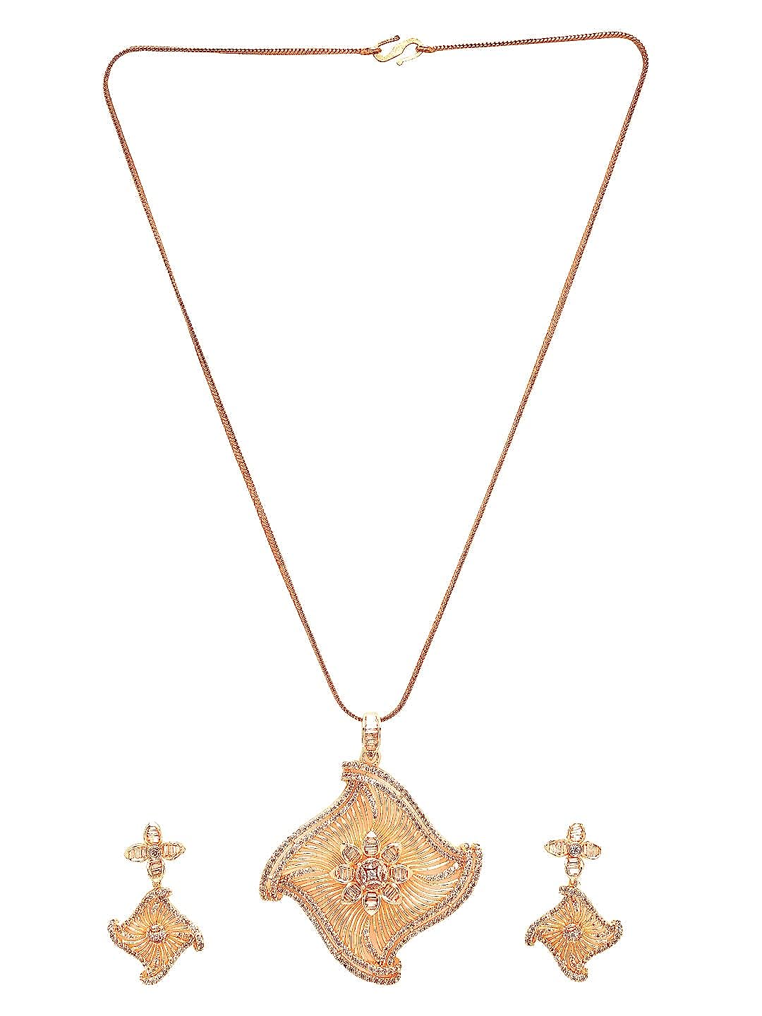 YouBella Jewellery Celebrity Inspired Gold Plated Pendant Necklace Set with Earrings for Girls and Women (YBNK_50446) (Gold)