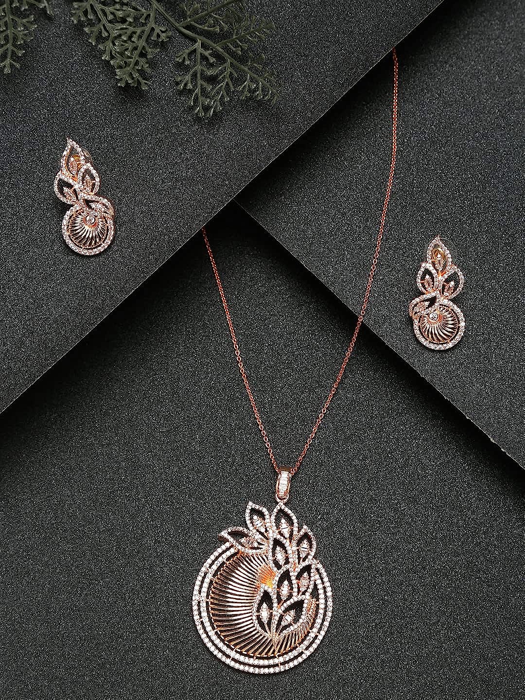 YouBella Jewellery Celebrity Inspired Gold Plated Pendant Necklace Set with Earrings for Girls and Women (YBNK_50447) (Gold)