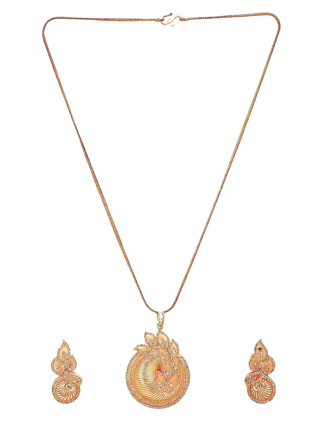 YouBella Jewellery Celebrity Inspired Gold Plated Pendant Necklace Set with Earrings for Girls and Women (YBNK_50447) (Gold)