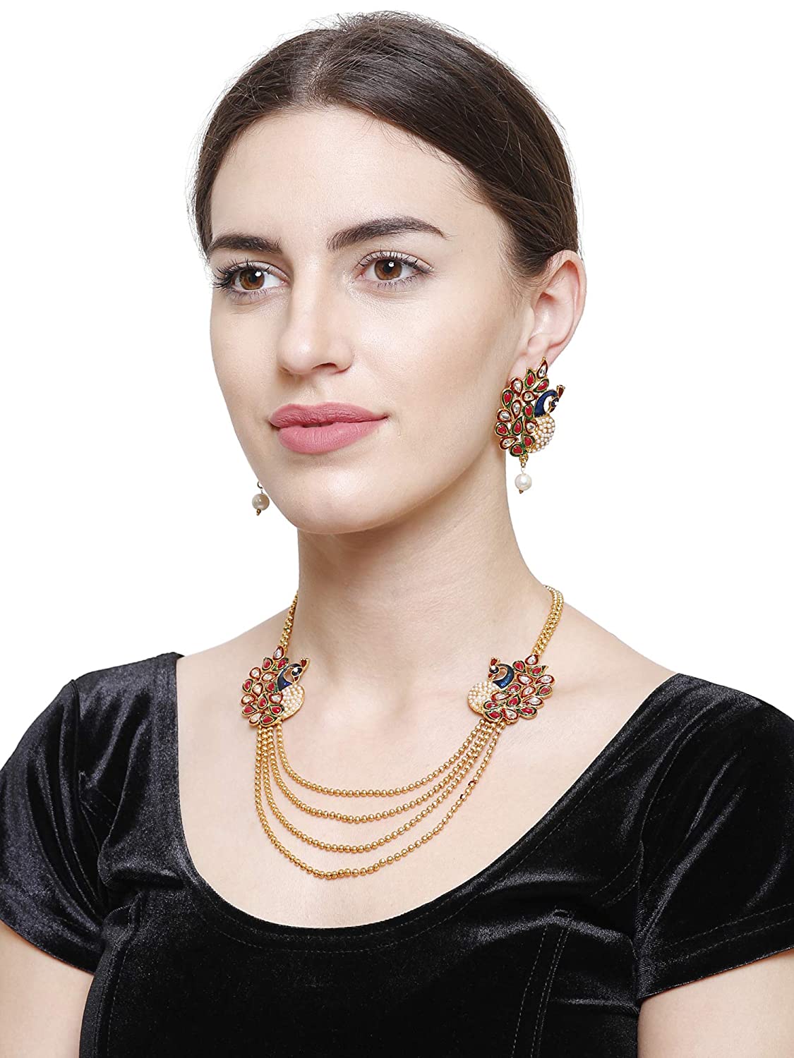 Youbella Traditional Dancing Peacock Gold Plated Necklace Jewellery Set With Earrings For Women
