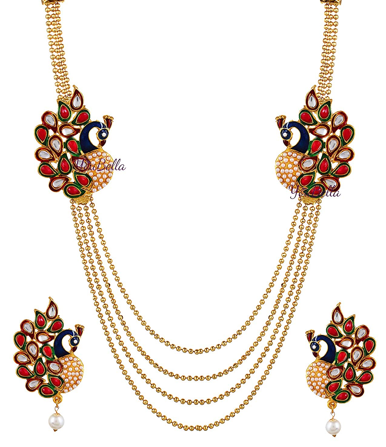 Youbella Traditional Dancing Peacock Gold Plated Necklace Jewellery Set With Earrings For Women