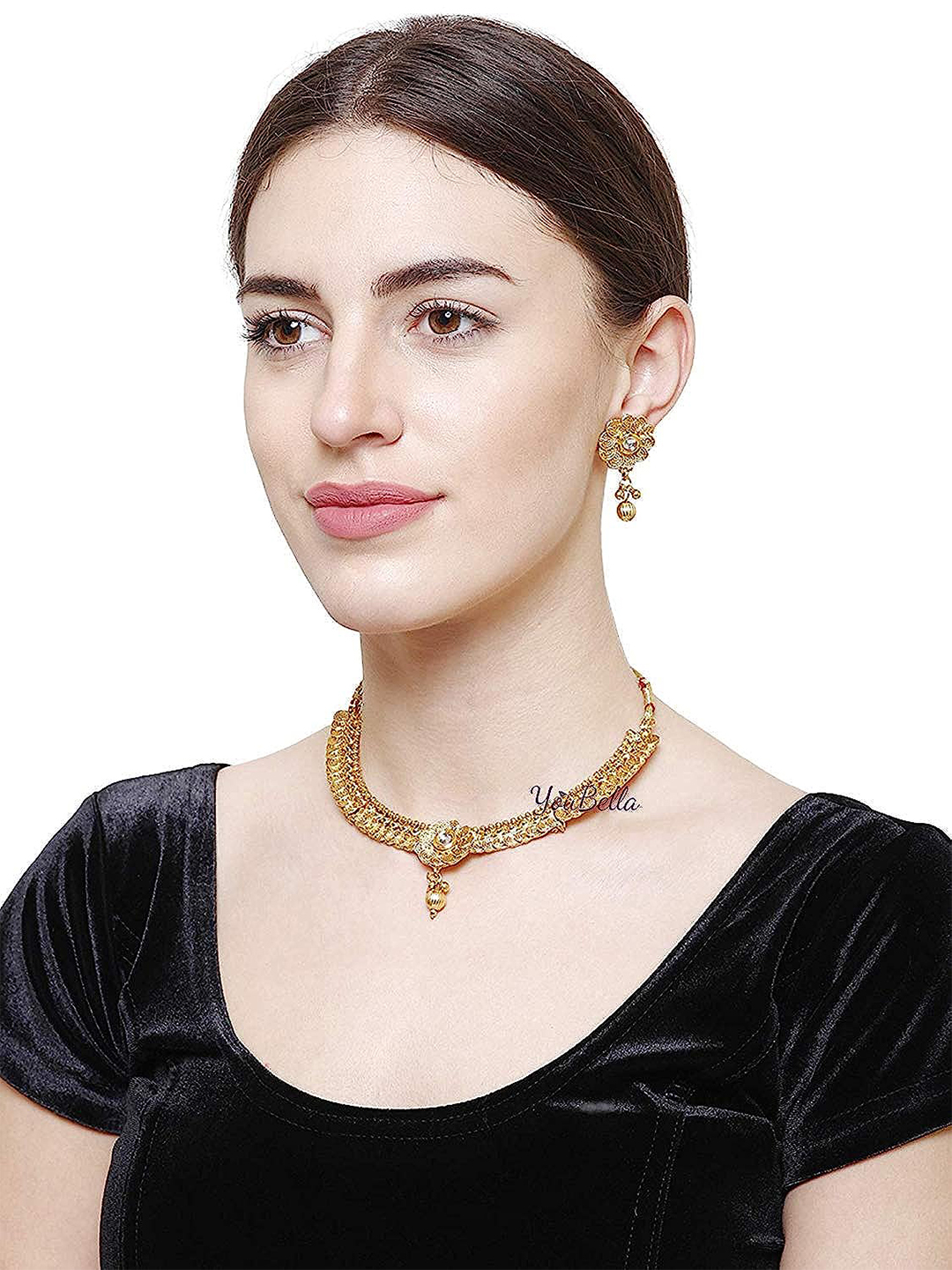 Youbella Traditional Dancing Peacock Gold Plated Necklace Jewellery Set With Earrings For Women