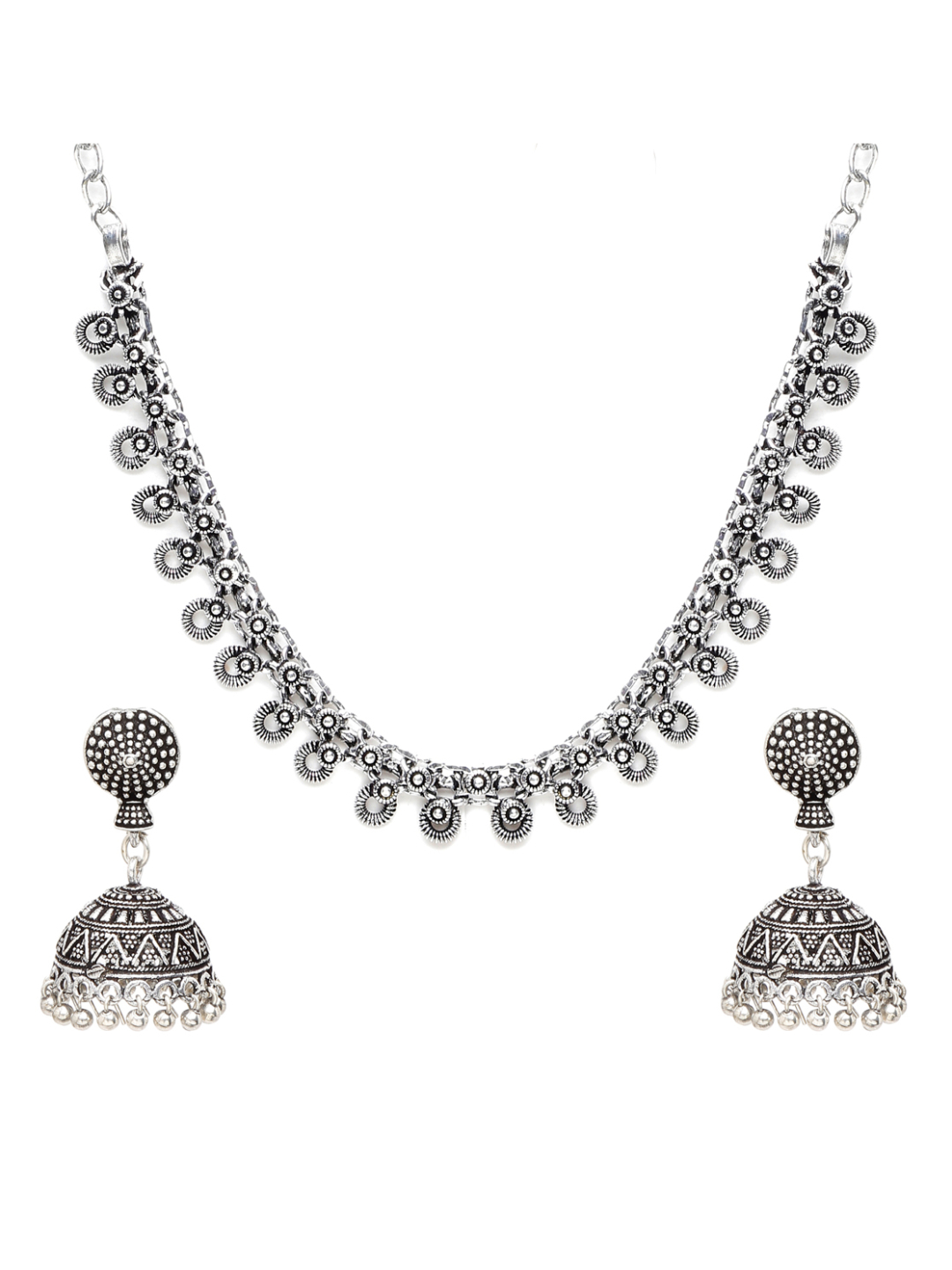 YouBella Jewellery Set for Women Oxidised Silver TradItional Necklace Jewellery Set with Earrings , Rings and Nose Clip for Girls and Women (Style 3)