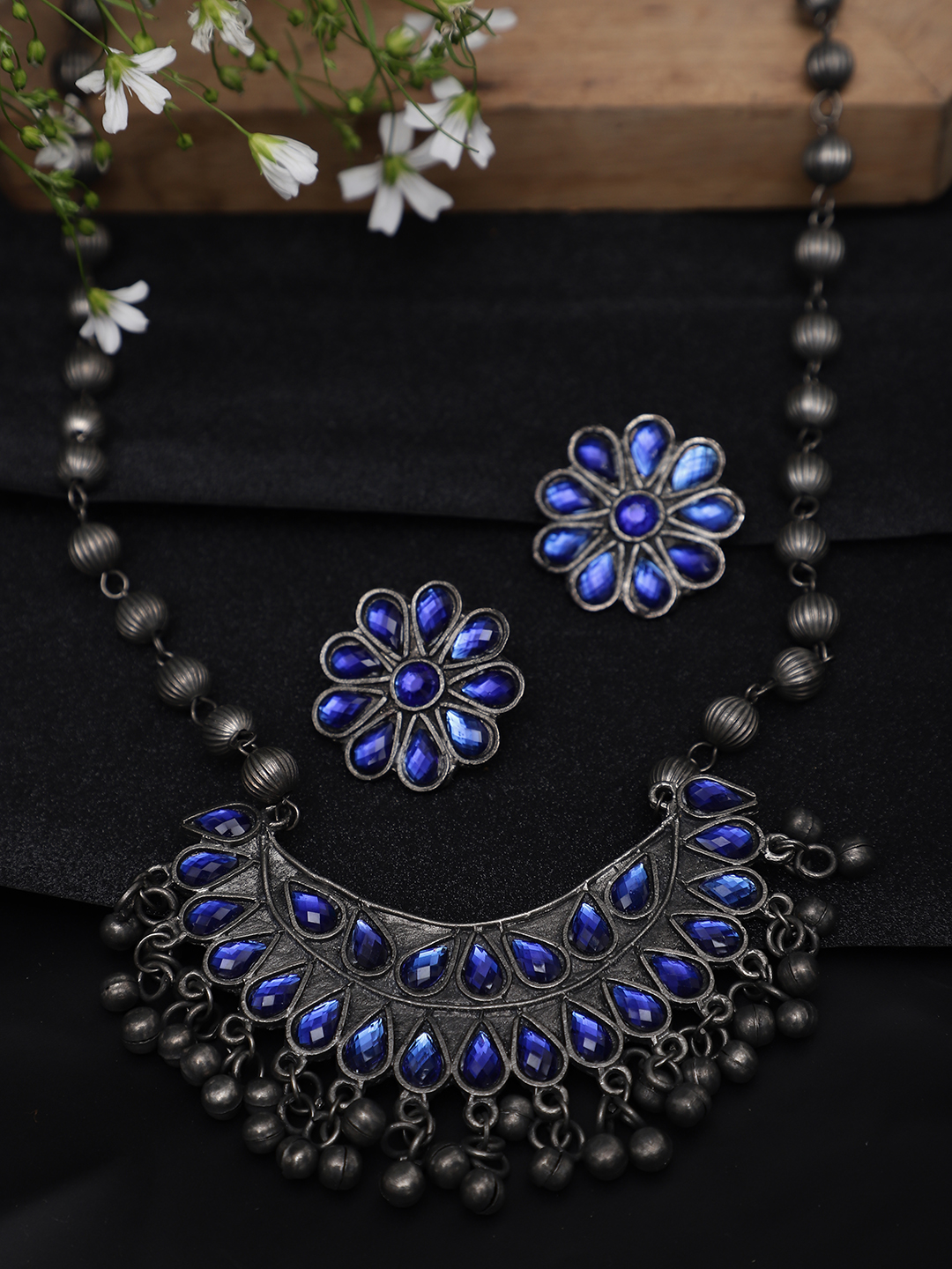 YouBella Jewellery Oxidised Silver Necklace Jewellery Set for Girls and Women
