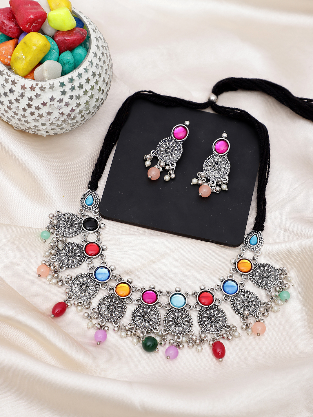 YouBella Jewellery Oxidised Silver Necklace Jewellery Set for Girls and Women