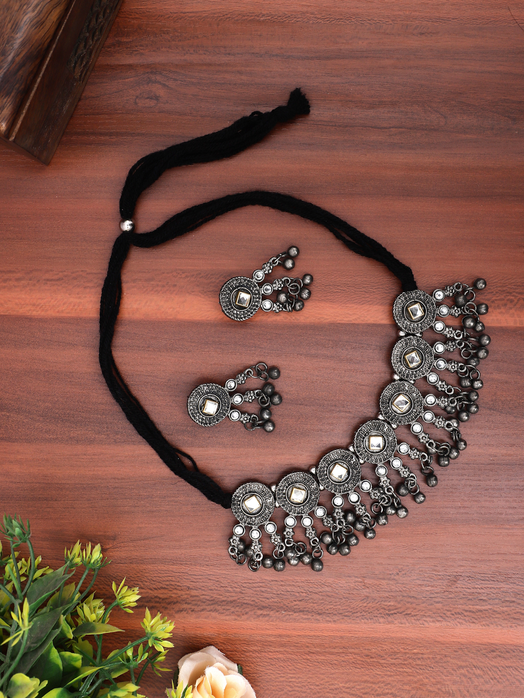 YouBella Jewellery Oxidised Silver Necklace Jewellery Set for Girls and Women