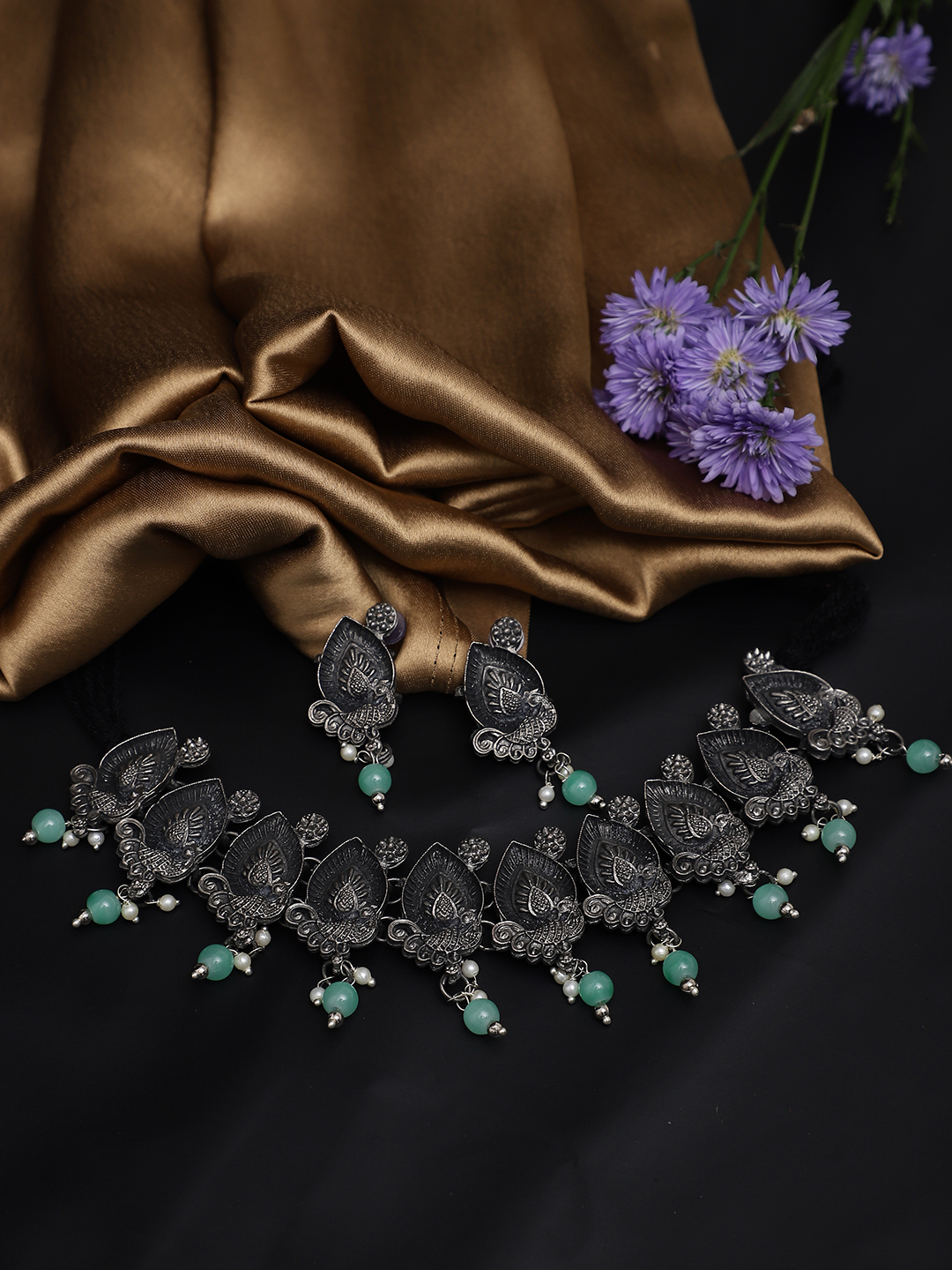 YouBella Jewellery Oxidised Silver Necklace Jewellery Set for Girls and Women