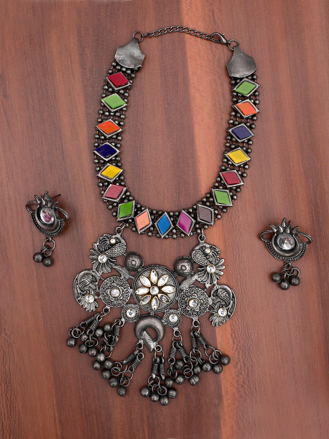 YouBella Jewellery Oxidised Silver Necklace Jewellery Set for Girls and Women