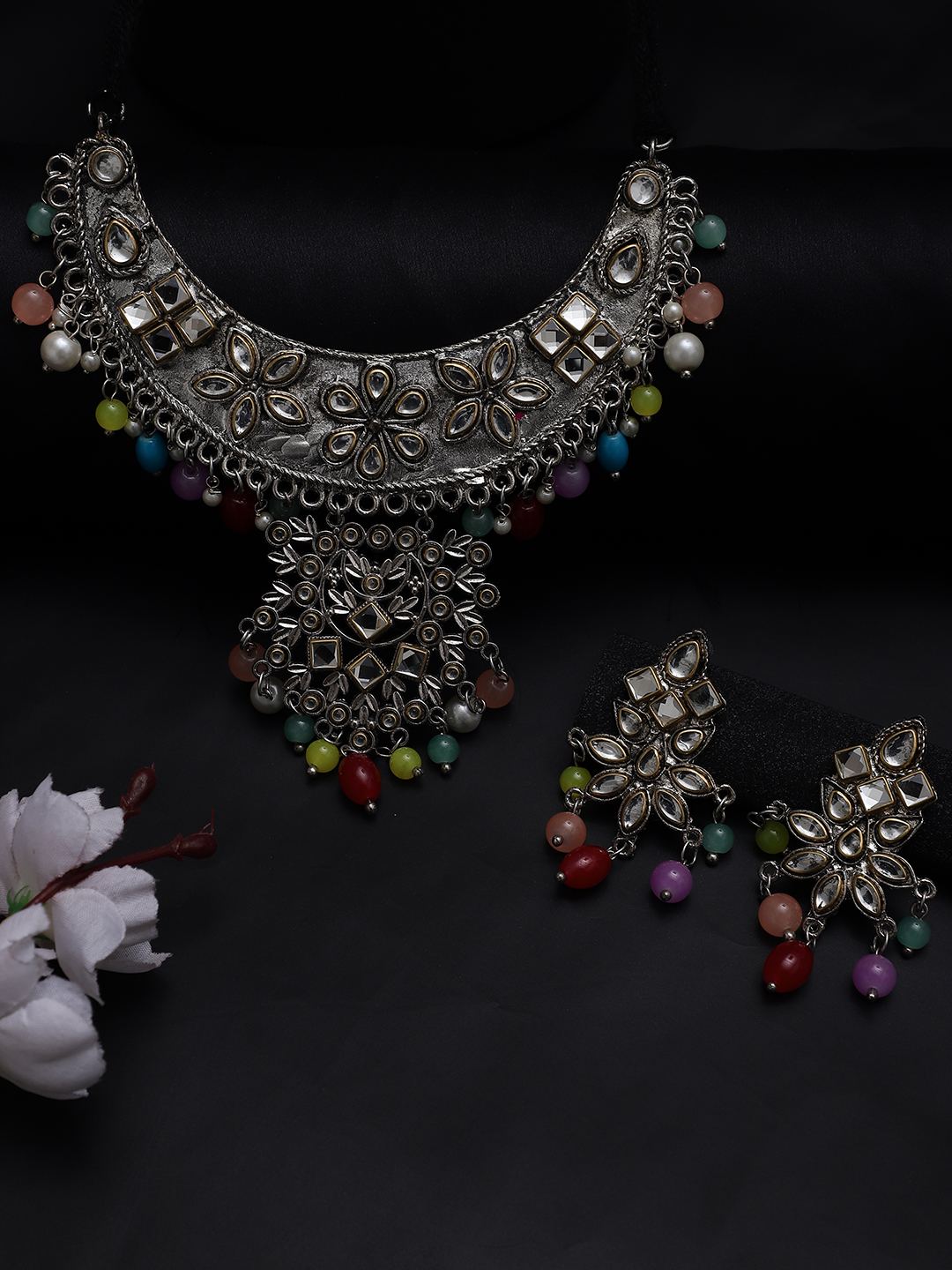 YouBella Jewellery Oxidised Silver Necklace Jewellery Set for Girls and Women