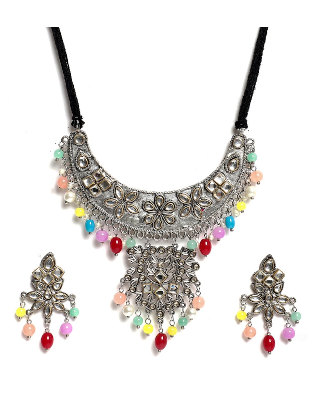 YouBella Jewellery Oxidised Silver Necklace Jewellery Set for Girls and Women