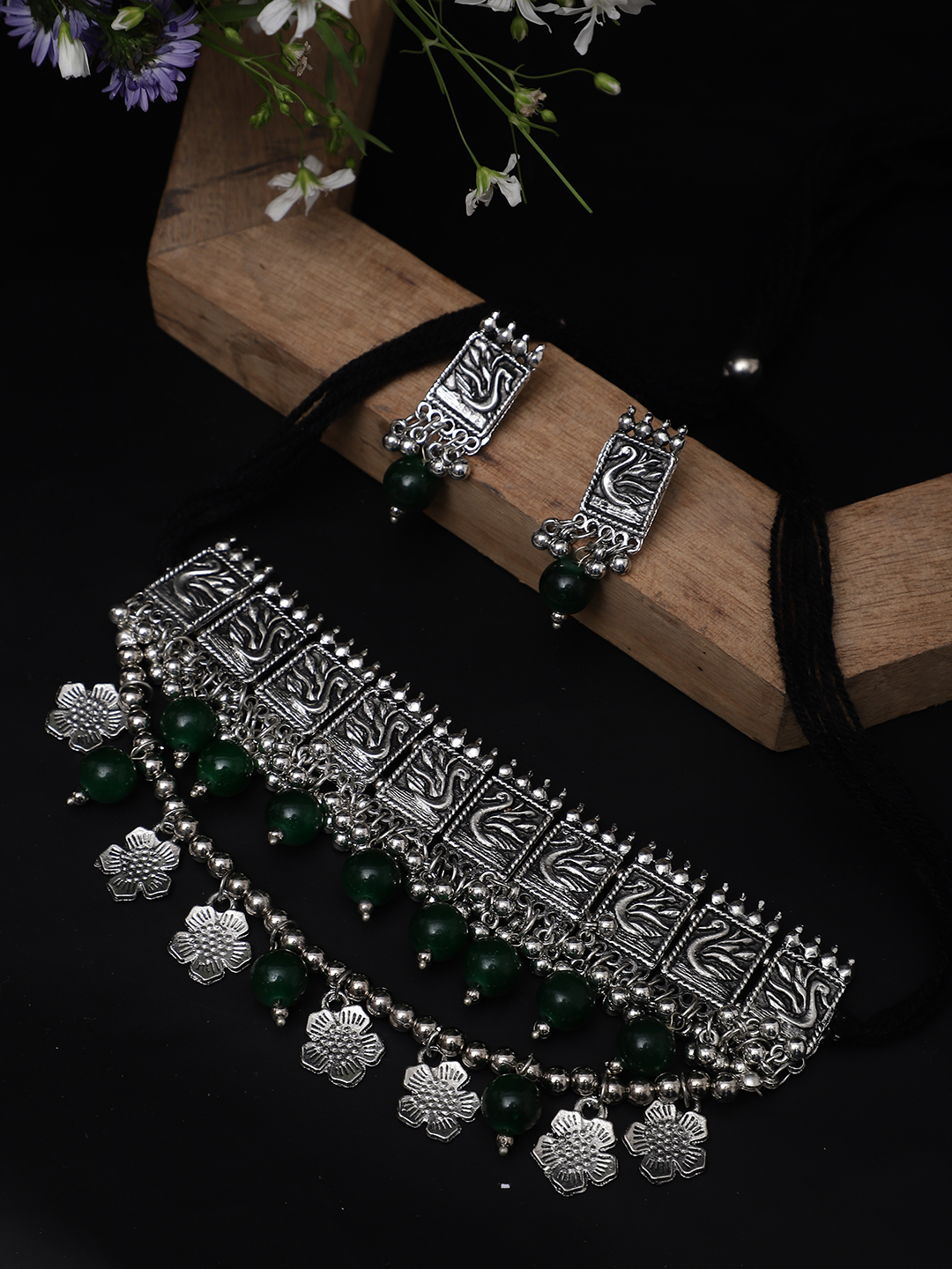 YouBella Jewellery Oxidised Silver Necklace Jewellery Set for Girls and Women