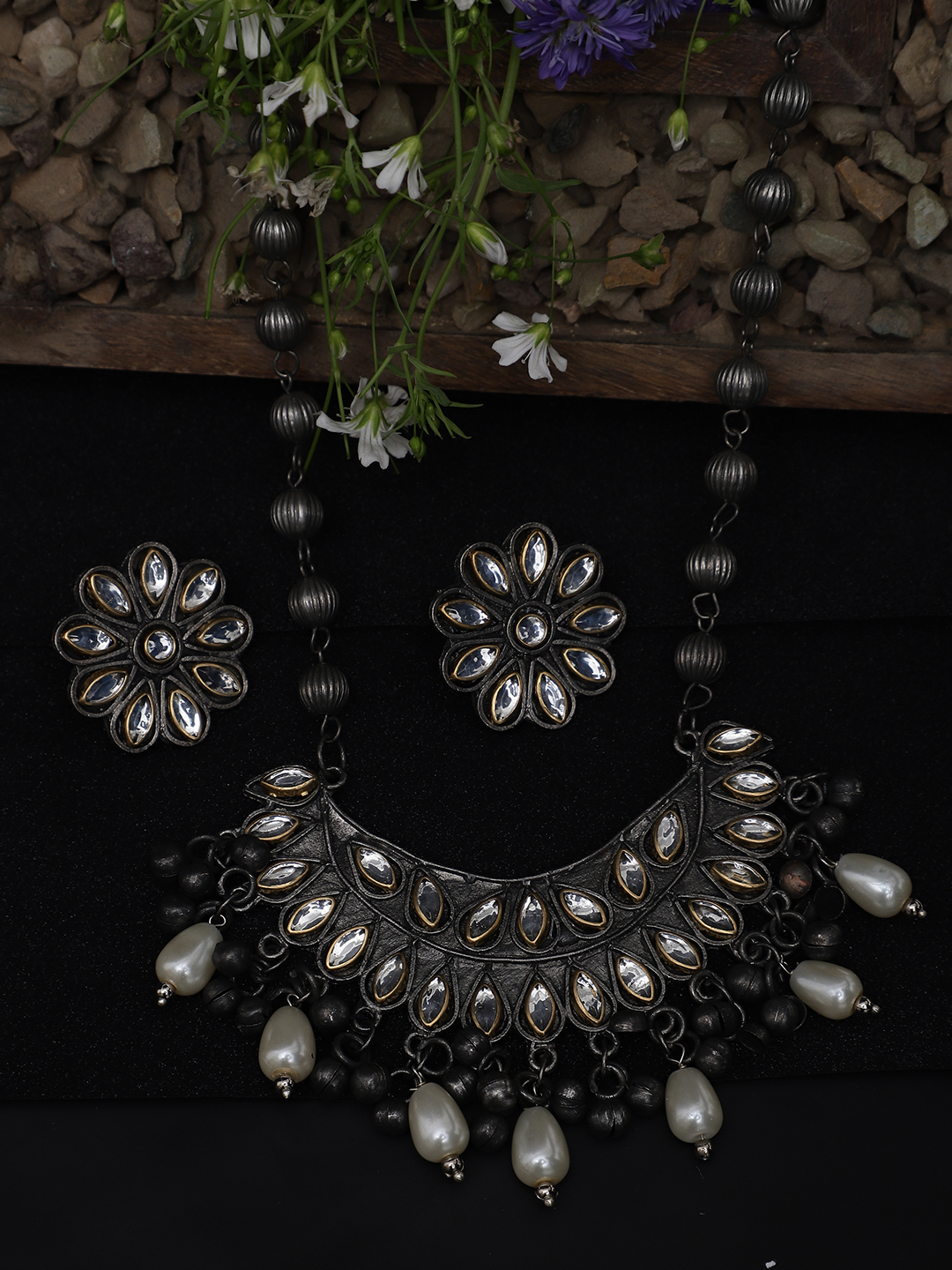 YouBella Jewellery Oxidised Silver Necklace Jewellery Set for Girls and Women