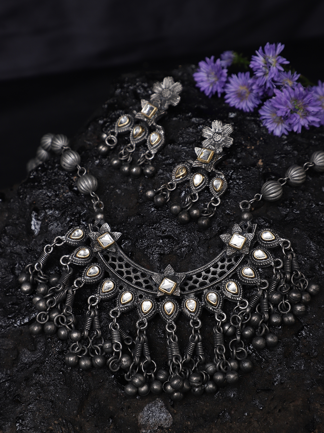 YouBella Jewellery Oxidised Silver Necklace Jewellery Set for Girls and Women
