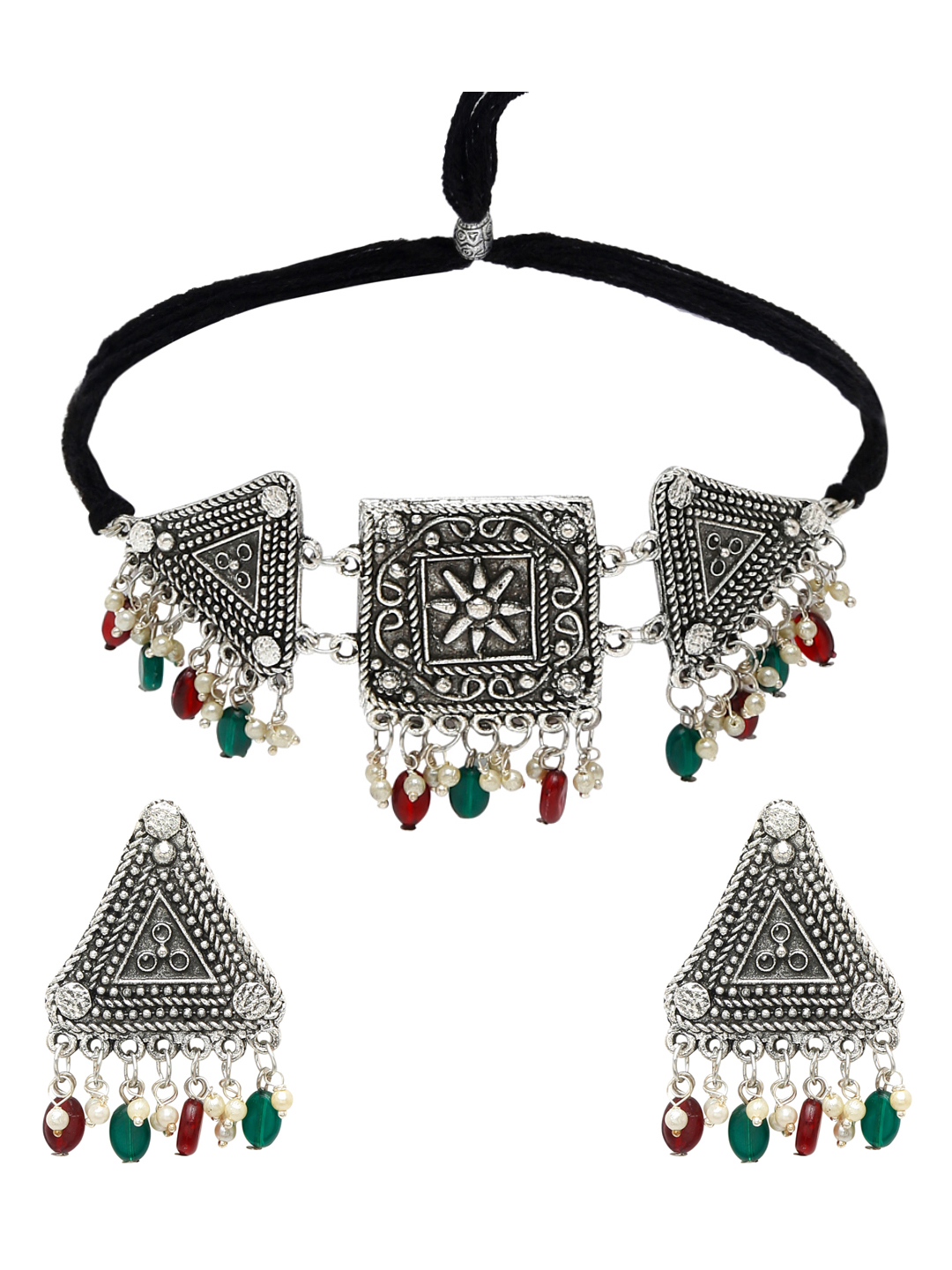 YouBella Jewellery Oxidised Silver Necklace Jewellery Set with Earrings for Girls and Women (Silver) (YBNK_50529)
