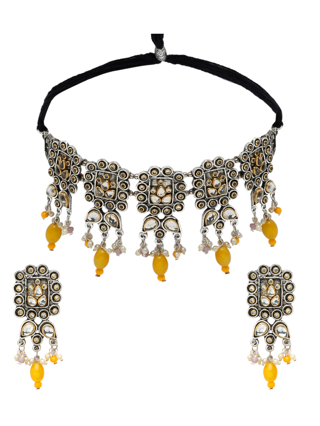 YouBella Jewellery Oxidised Silver Necklace Jewellery Set with Earrings for Girls and Women (Silver) (YBNK_50530)